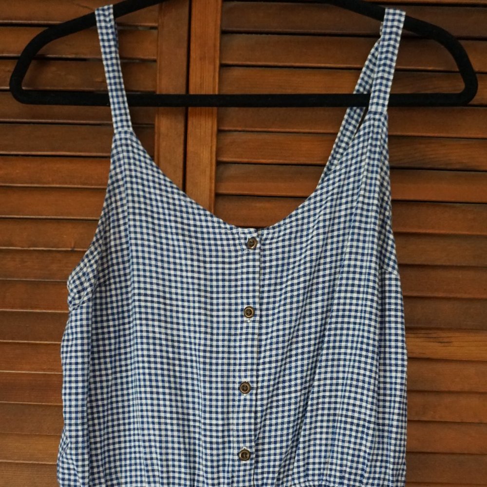 Women's Blue and White Checked Romper